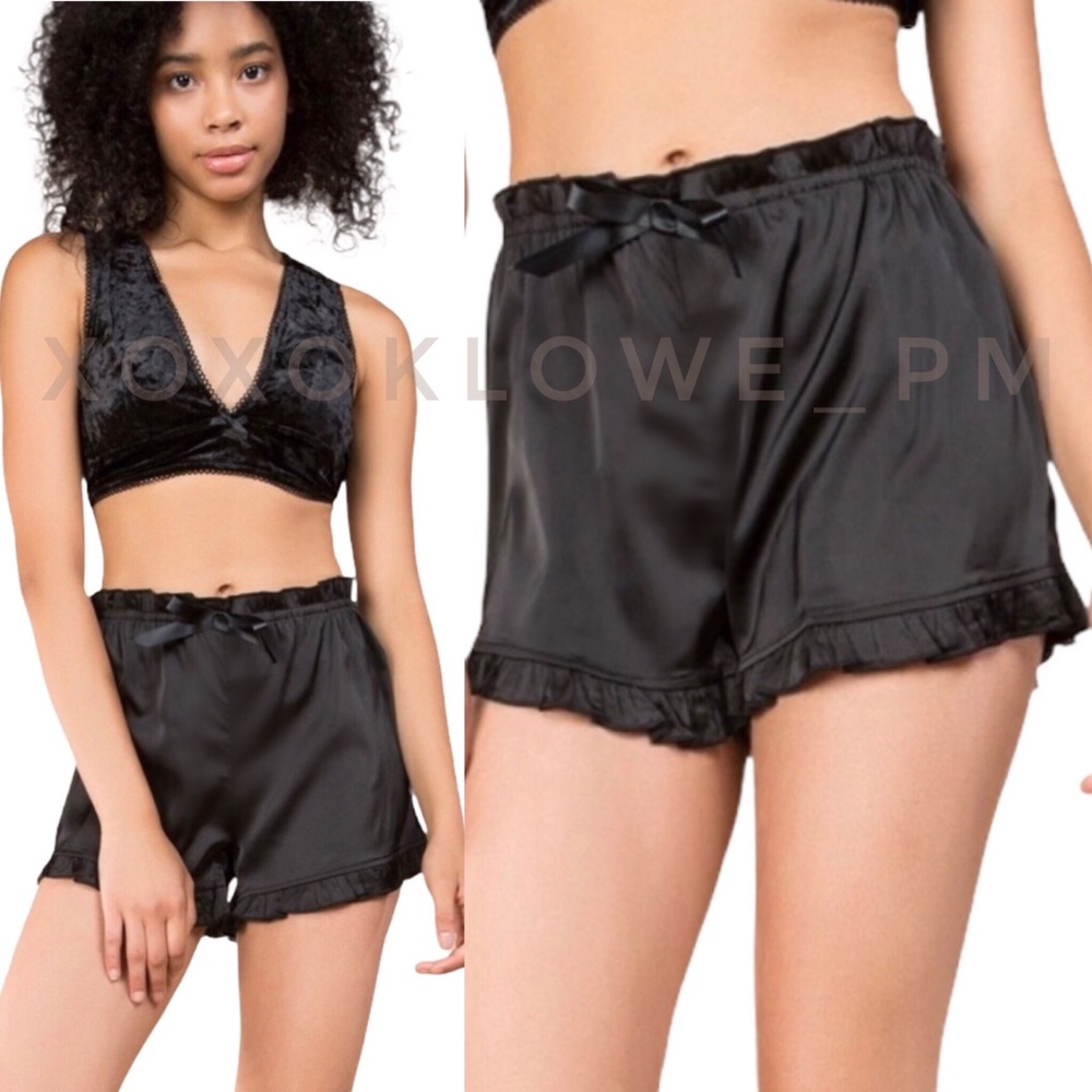 POL Black Silky Satin Ruffled Trim Shorts - Picture 6 of 11